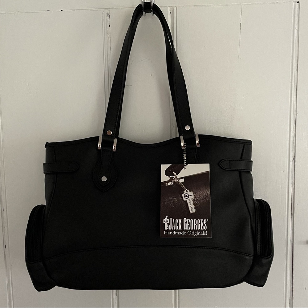 Jack Georges NWT and in box giftable black fine leather handbag